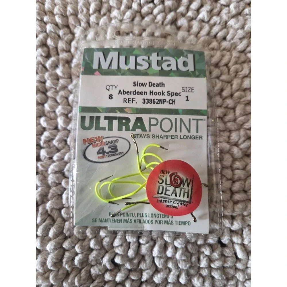 Mustad Slow Death Aberdeen Hook Spec 8 Qty Size 1 Ref 33862np-ch